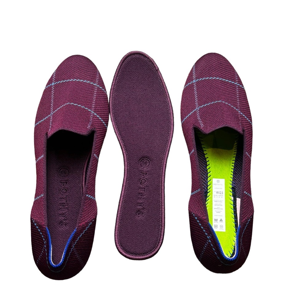 Rothy's The Plaid Slip On Loafer Lightweight Burgundy Grid Size W12.5 NWOB - Picture 4 of 10
